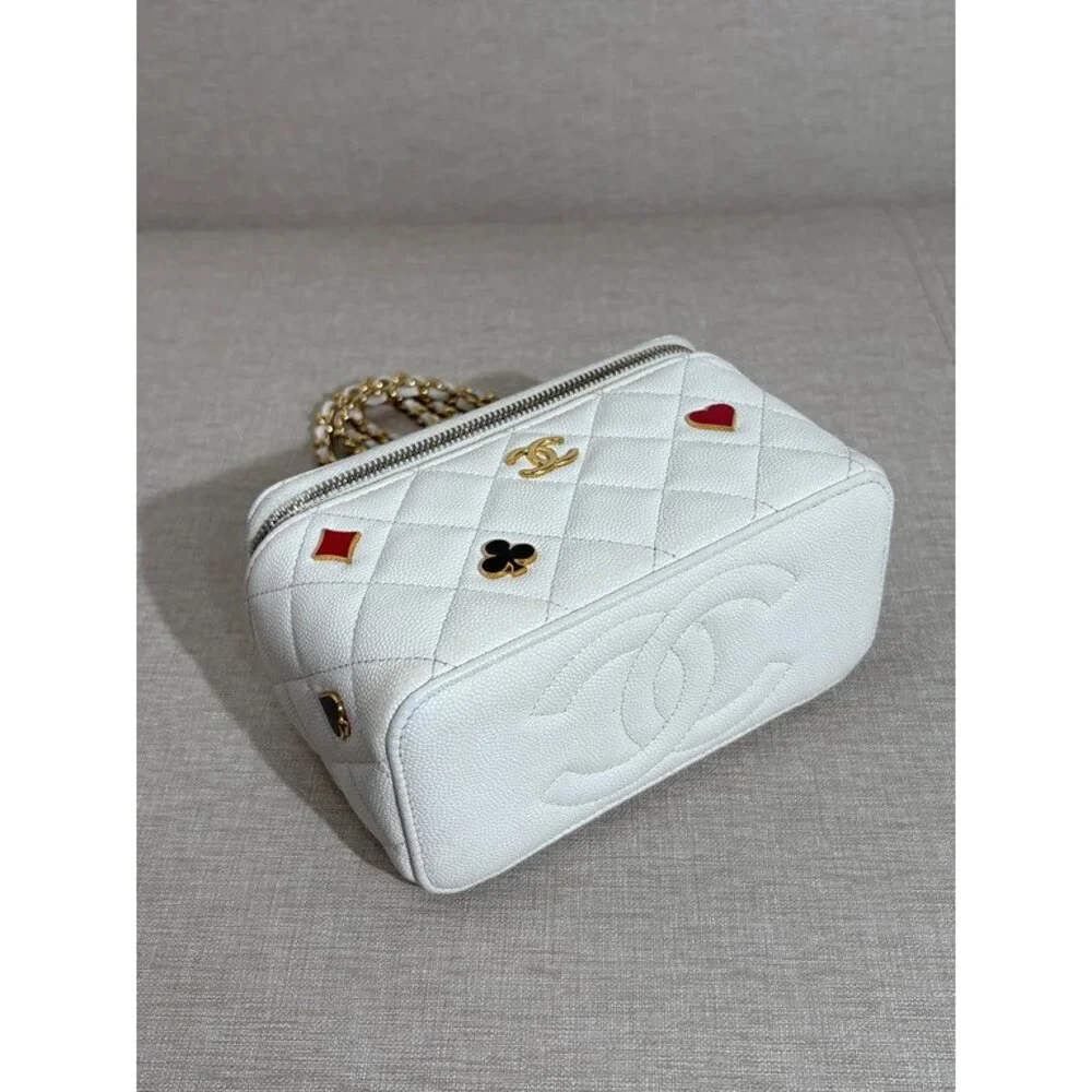 CHANEL White Caviar Vanity Case Small GHW